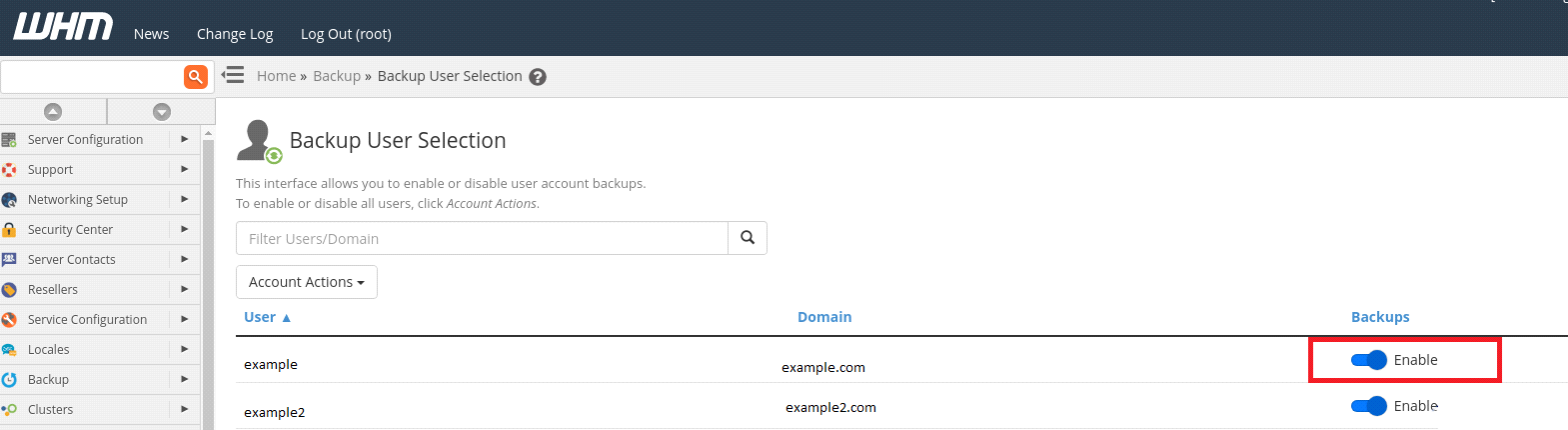 Backup user selection