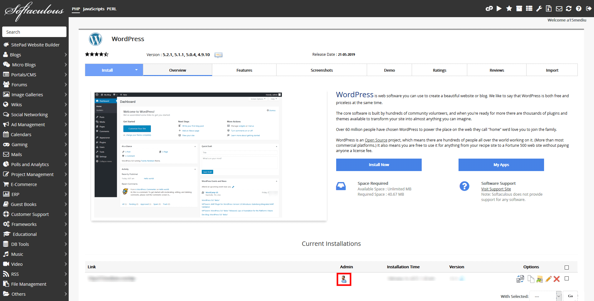 WordPress Control Panel