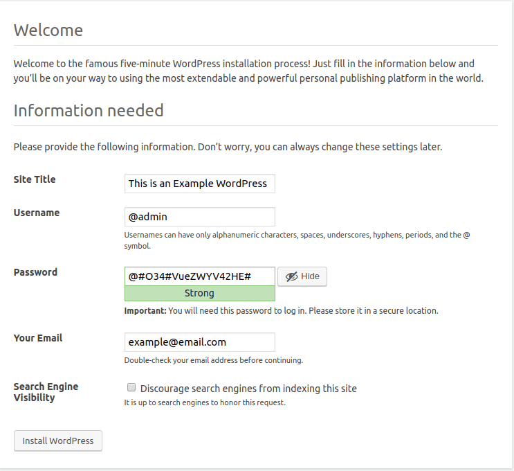 Setup Multiple WordPress Sites on one host a single VPS 4 WordPress installation - Step 4