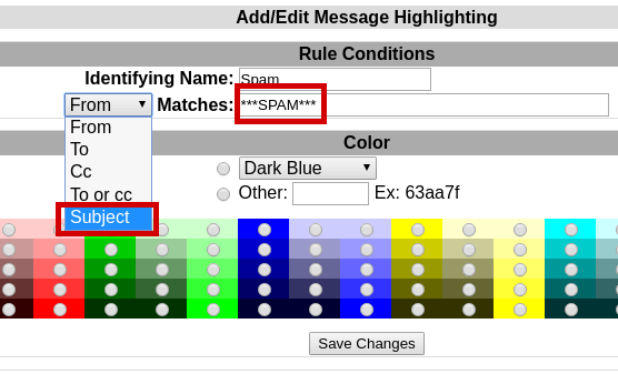 Message Highlighting in SquirrelMail 5 Message highlighting