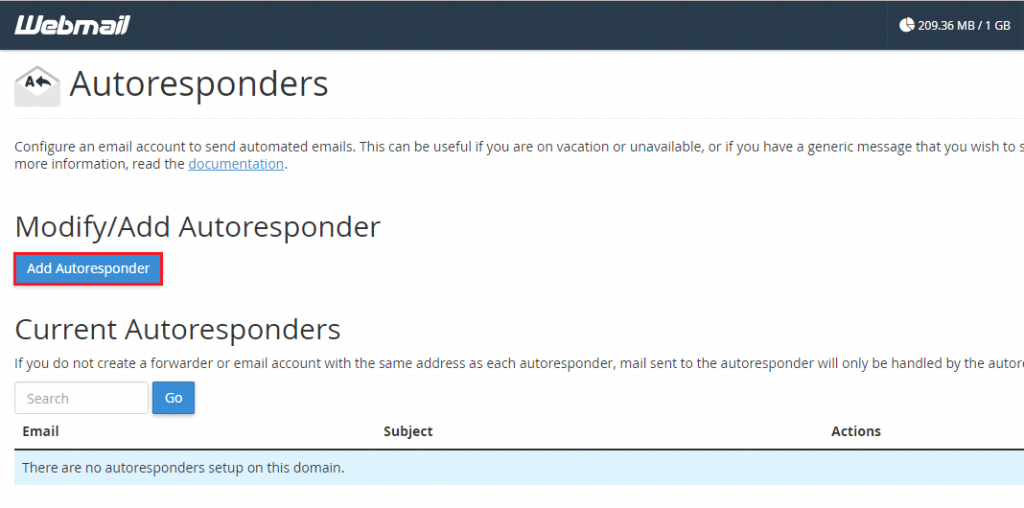 Setup Autoresponder in cPanel webmail 2 Set Up Email Responder in cPanel webmail