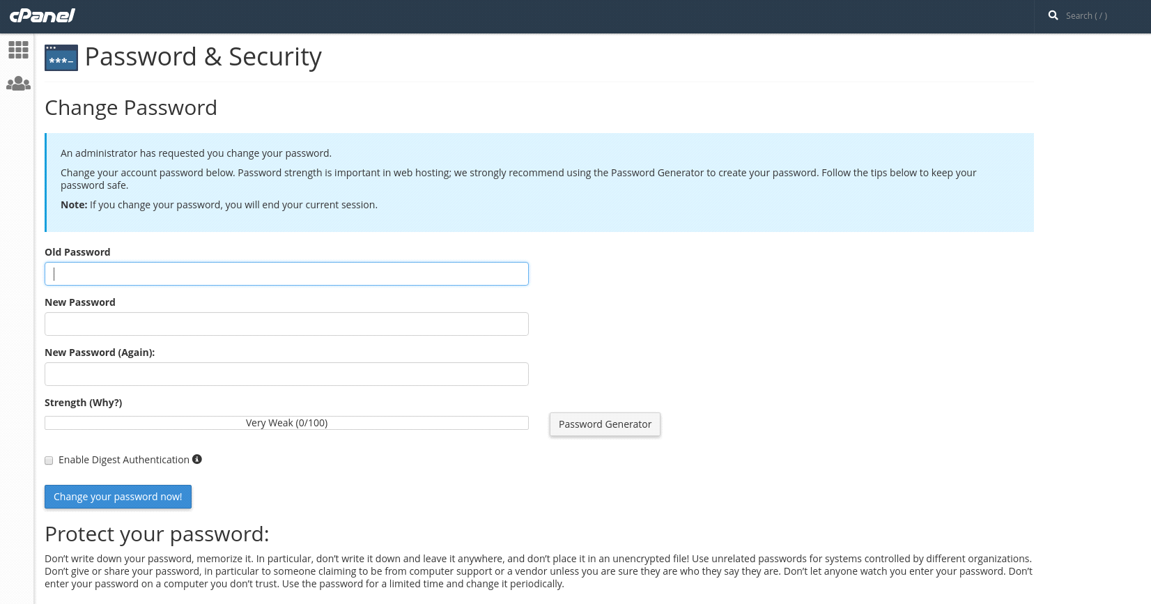 Enable Force Password Change for cPanel Accounts 4 Force Password change