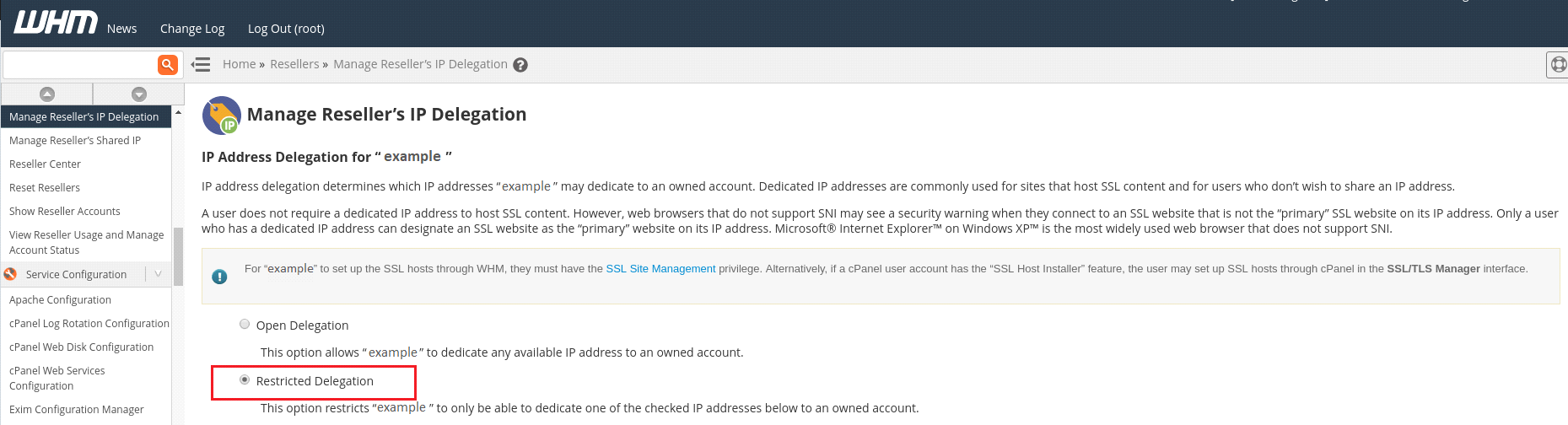 Manage Reseller’s IP Delegation in cPanel 5 IP Delegation