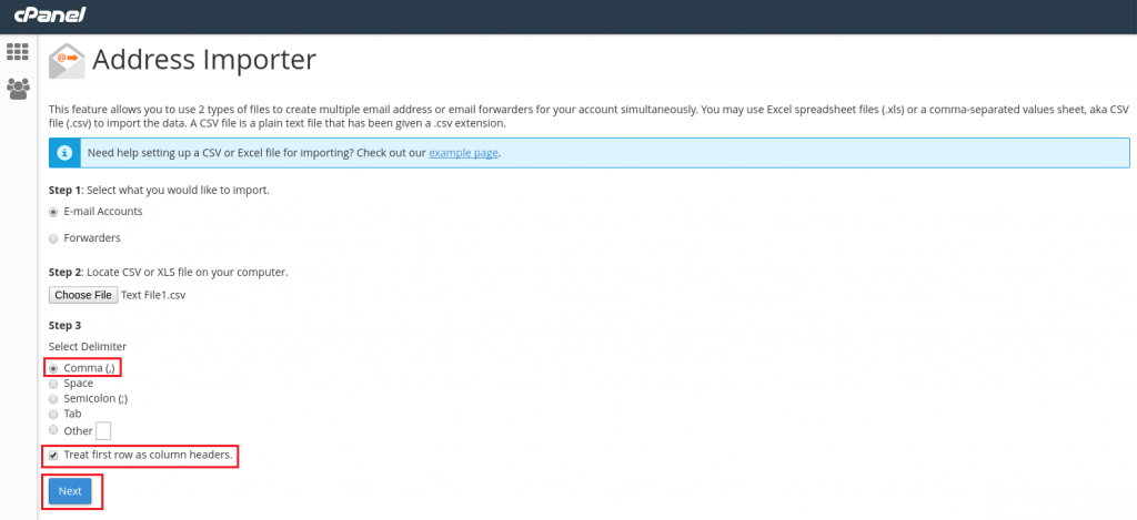 Importing Email Accounts using a CSV or Excel File in cPanel 4 Import Email Accounts