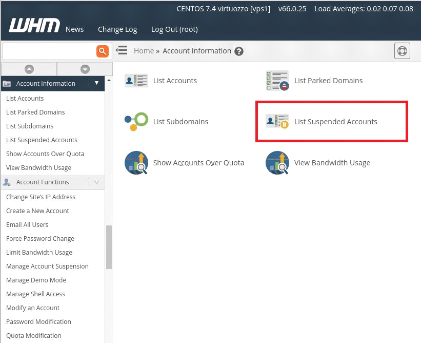 Managing Suspended Accounts in WHM 2 Manage suspended accounts