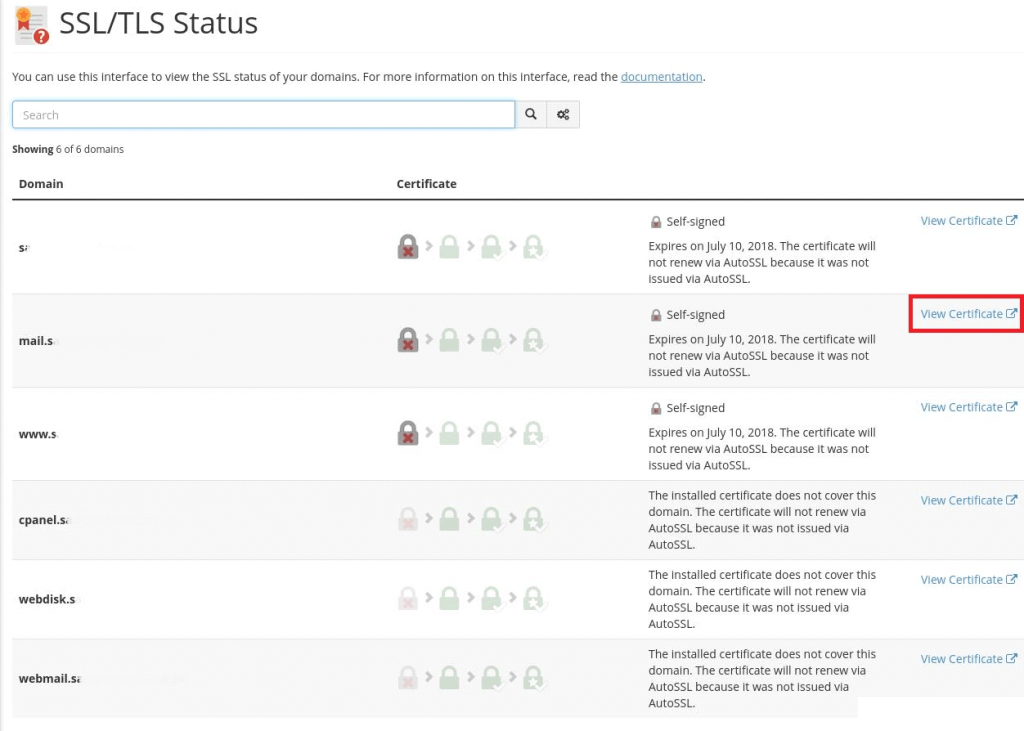 SSL/TLS Status feature in cPanel 3 SSLTLS