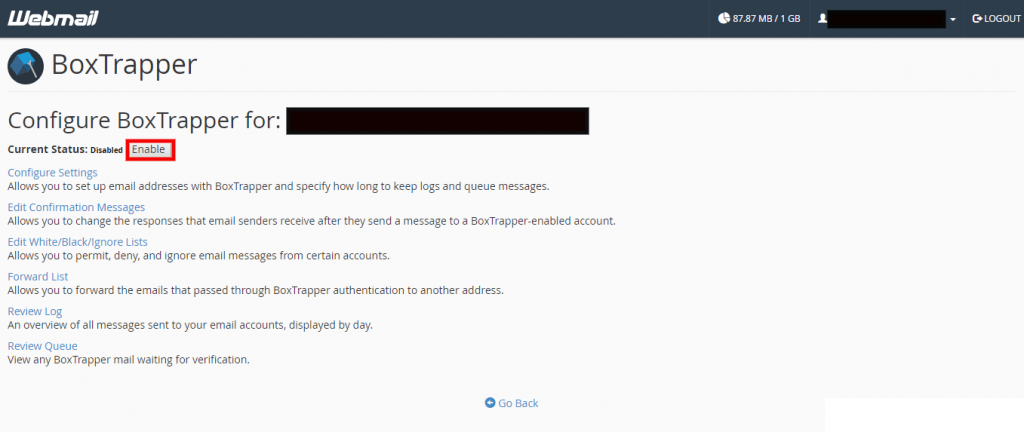 Setup BoxTrapper in Webmail 2 Boxtrapper in webmail