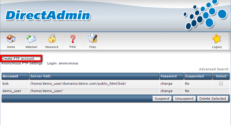 FTP Administration in DirectAdmin