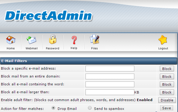 SPAM Filters in DirectAdmin