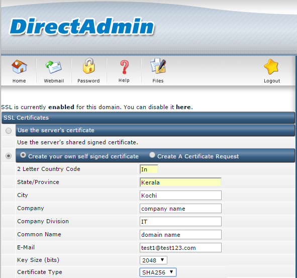 Install SSL Certificate in DirectAdmin 3 Install SSL Certificate in Direct Admin