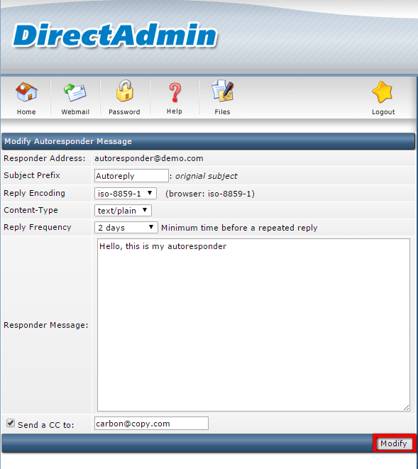 How to manage Autoresponders in DirectAdmin 5 How to manage Autoresponders in DirectAdmin