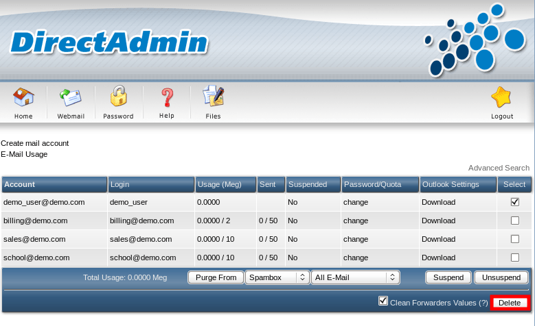 Manage Email Accounts in DirectAdmin 4 imagebb4