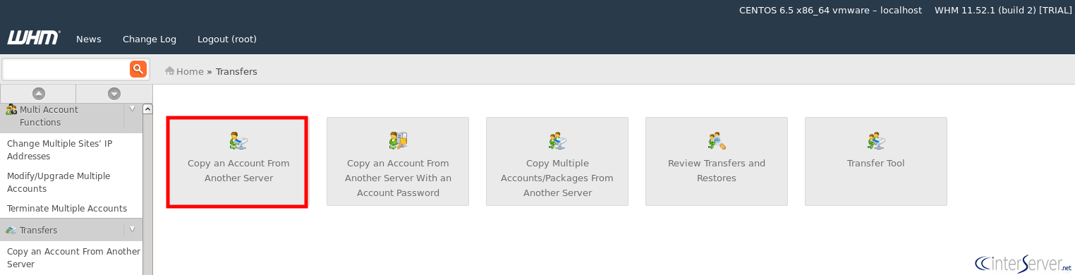 What is the process for transferring a cPanel account from WHM? 6 Transfer a cPanel account