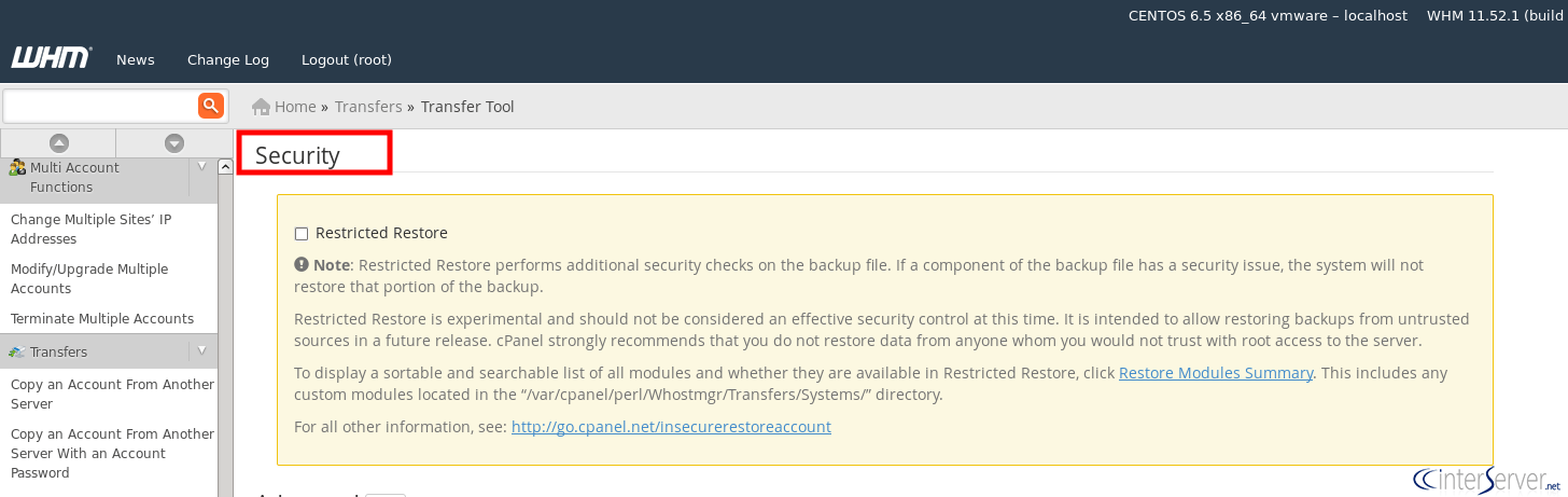 What is the process for transferring a cPanel account from WHM? 4 Transfer a cPanel account