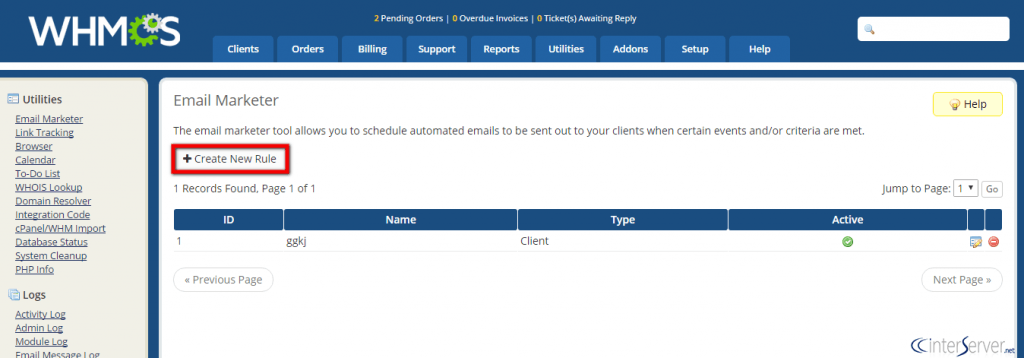 Manage Email Marketer in WHMCS 3 Email Marketer