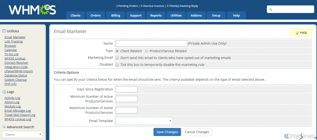 Manage Email Marketer in WHMCS 4 Email Marketer