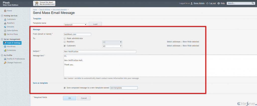 How to Send Bulk Email to Customers in Plesk 9 Mass Email Messages in Plesk