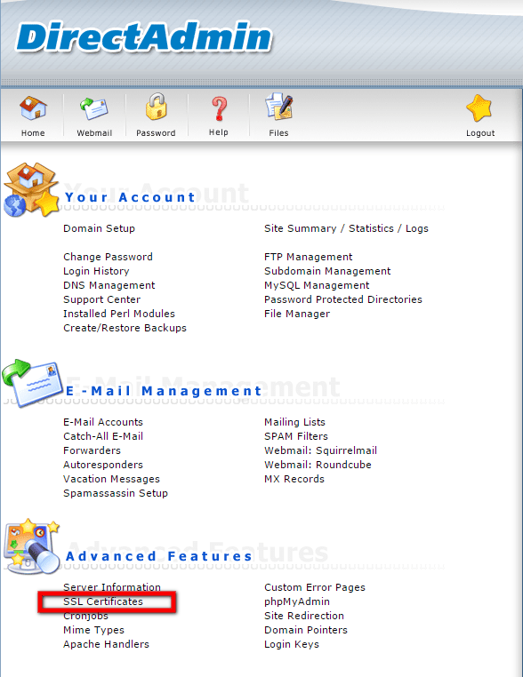 Install SSL Certificate in DirectAdmin 1 Install SSL Certificate in Direct Admin