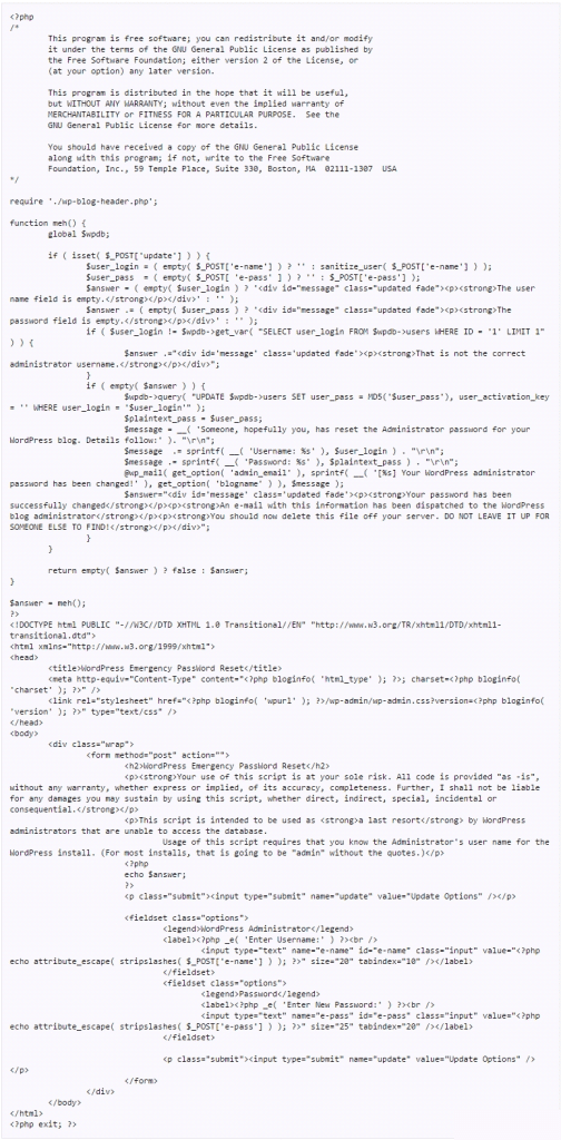  reset WordPress